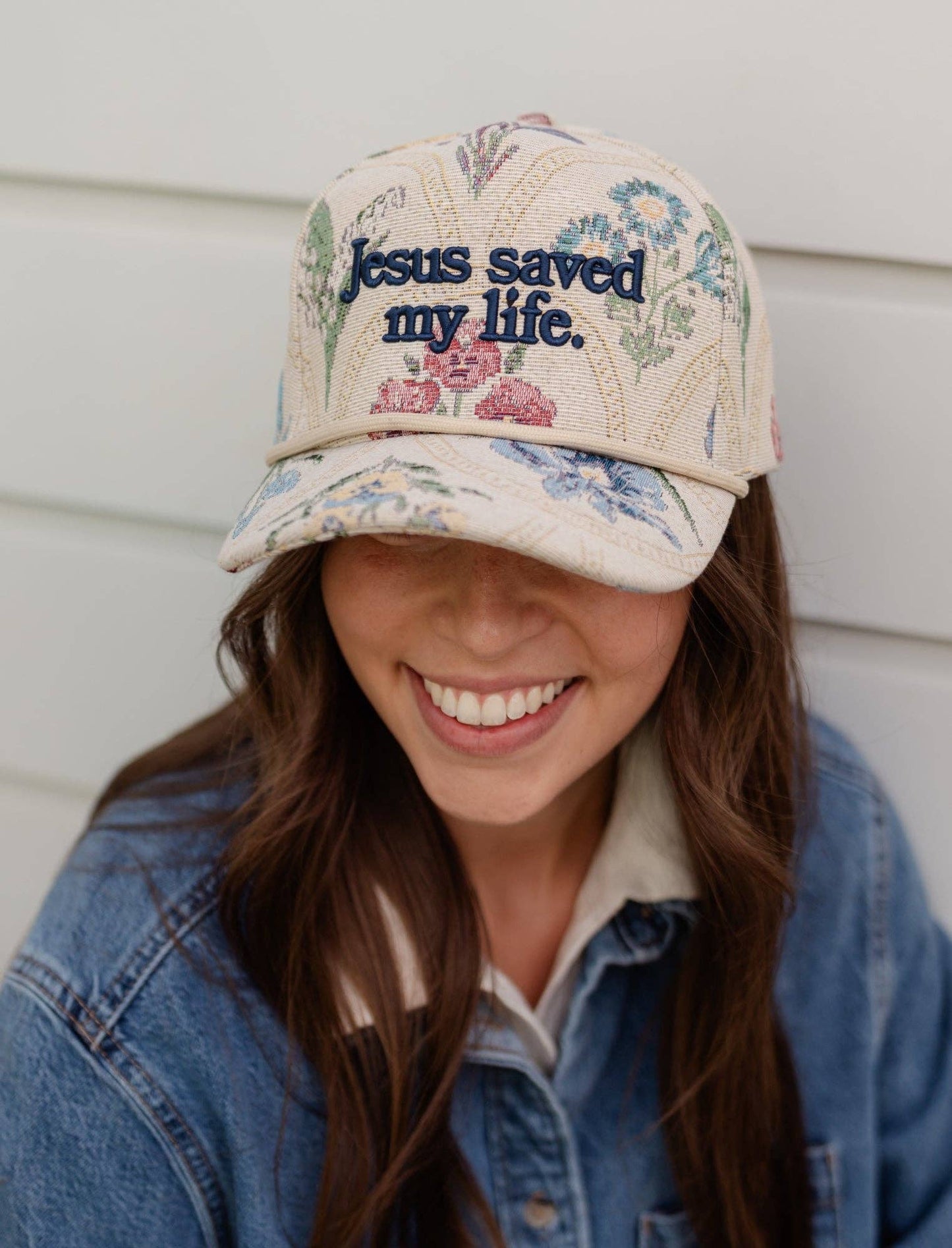 Floral "Jesus Saves" Embroidered Hat