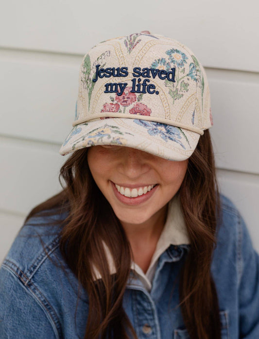 Floral "Jesus Saves" Embroidered Hat