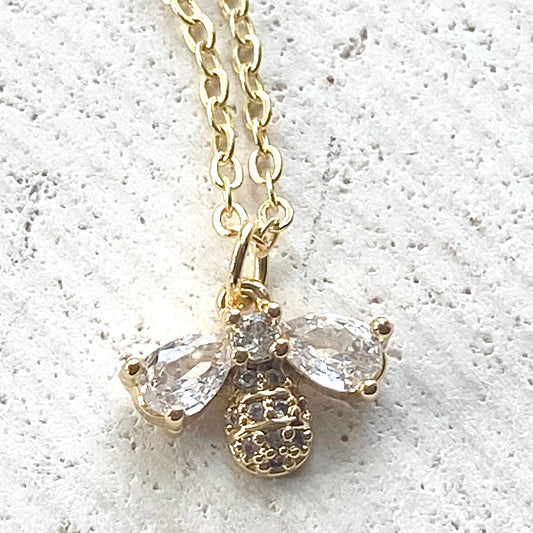 Dainty Gold Crystal Bee Necklace