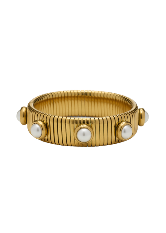 Gold Pearl Tube Bracelet