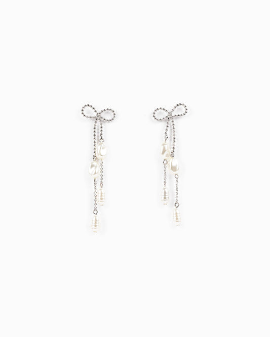 Long Bow Pearl Drop Earrings