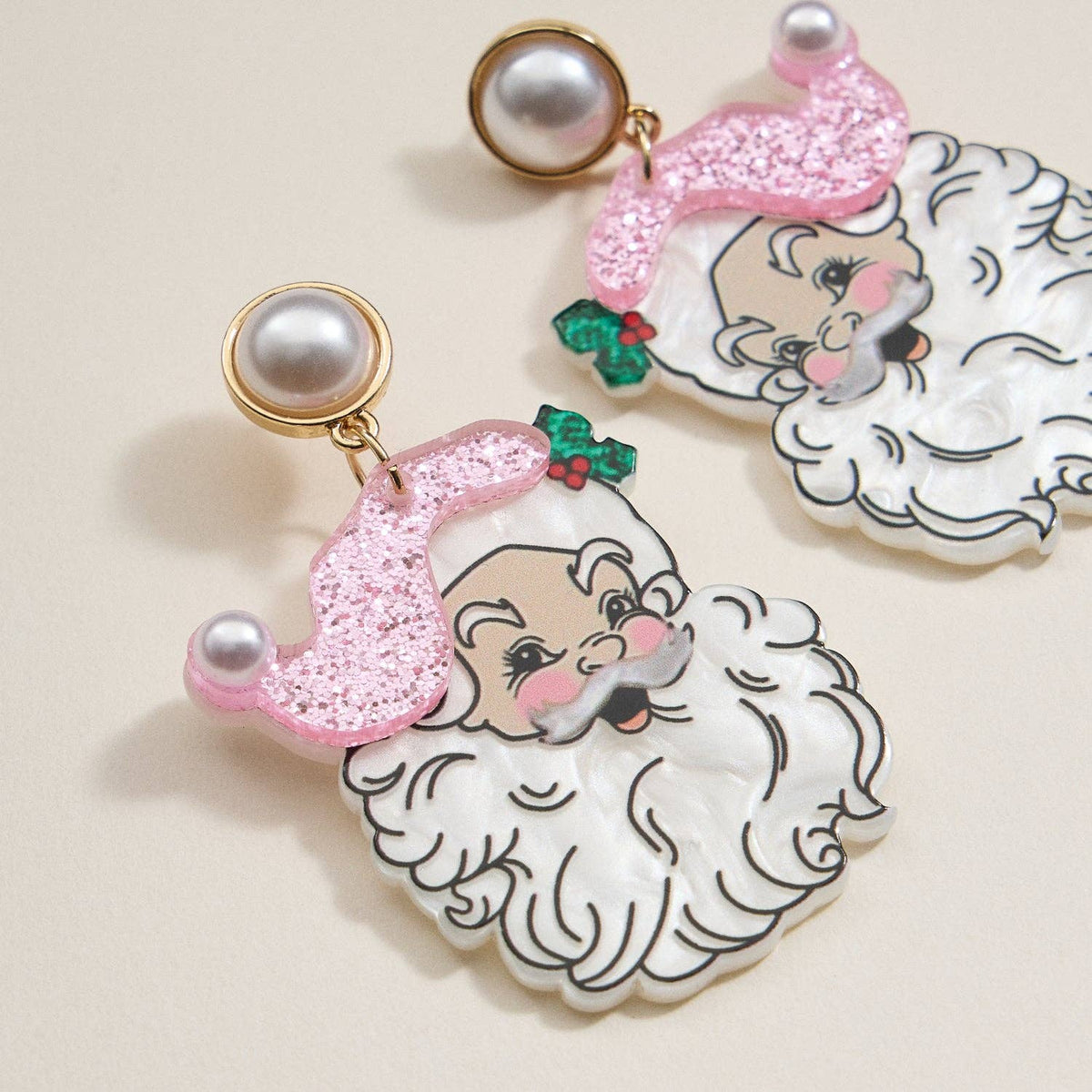 Pink Santa Face Earrings