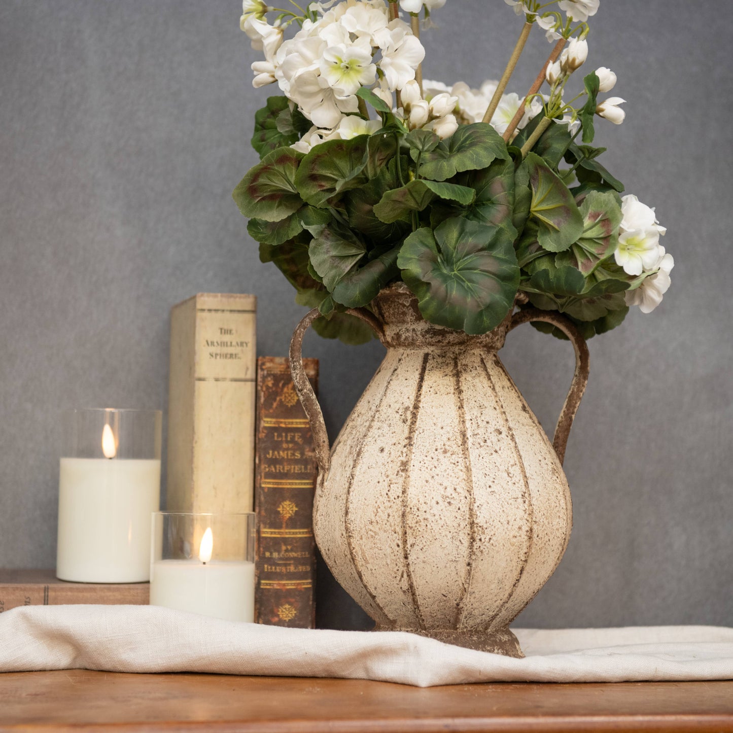 Distressed Two Handle Ridged Vase