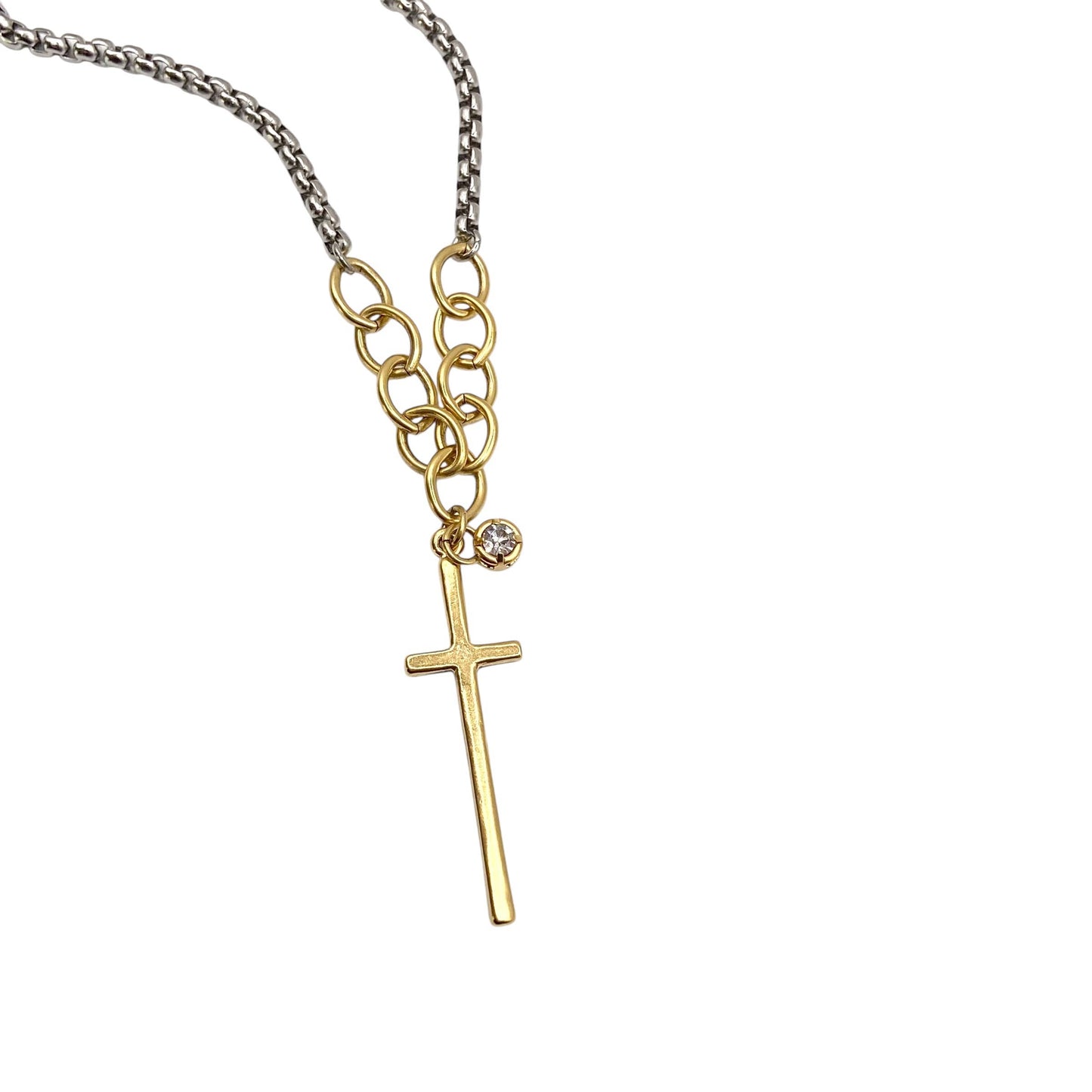 Mixed Metal Cross Necklace