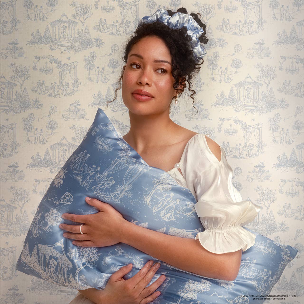 Bridgerton x Kitsch Satin Pillow Scrunchies® in Toile in Bloom