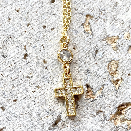 Gold Crystal Cross Necklace