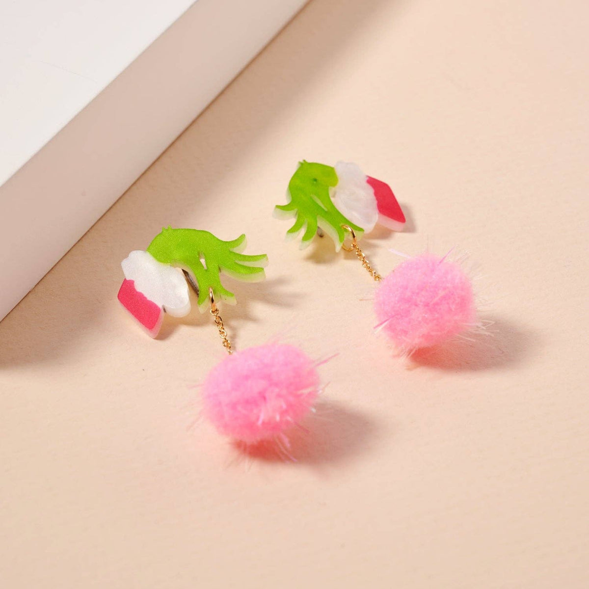 Green Monster Pom Pom Drop Earrings