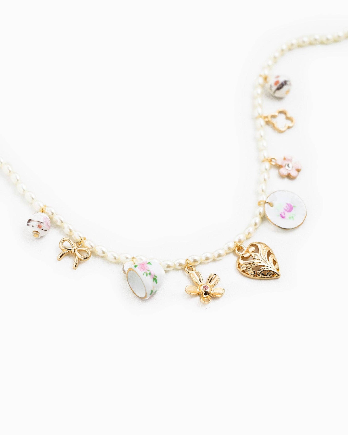Ceramic Charm Pearl Chain Necklace