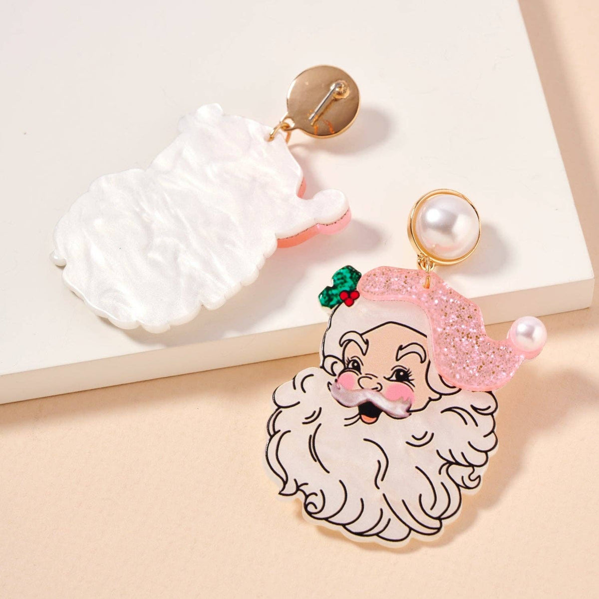 Pink Santa Face Earrings