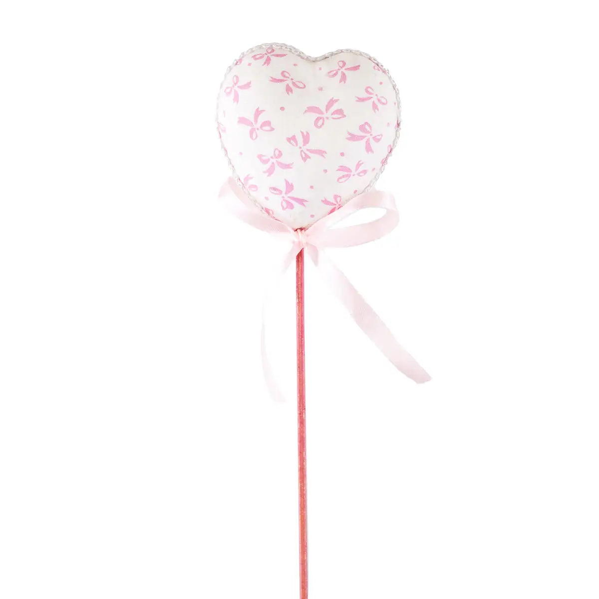 12" Pink/White Bow Heart Pick