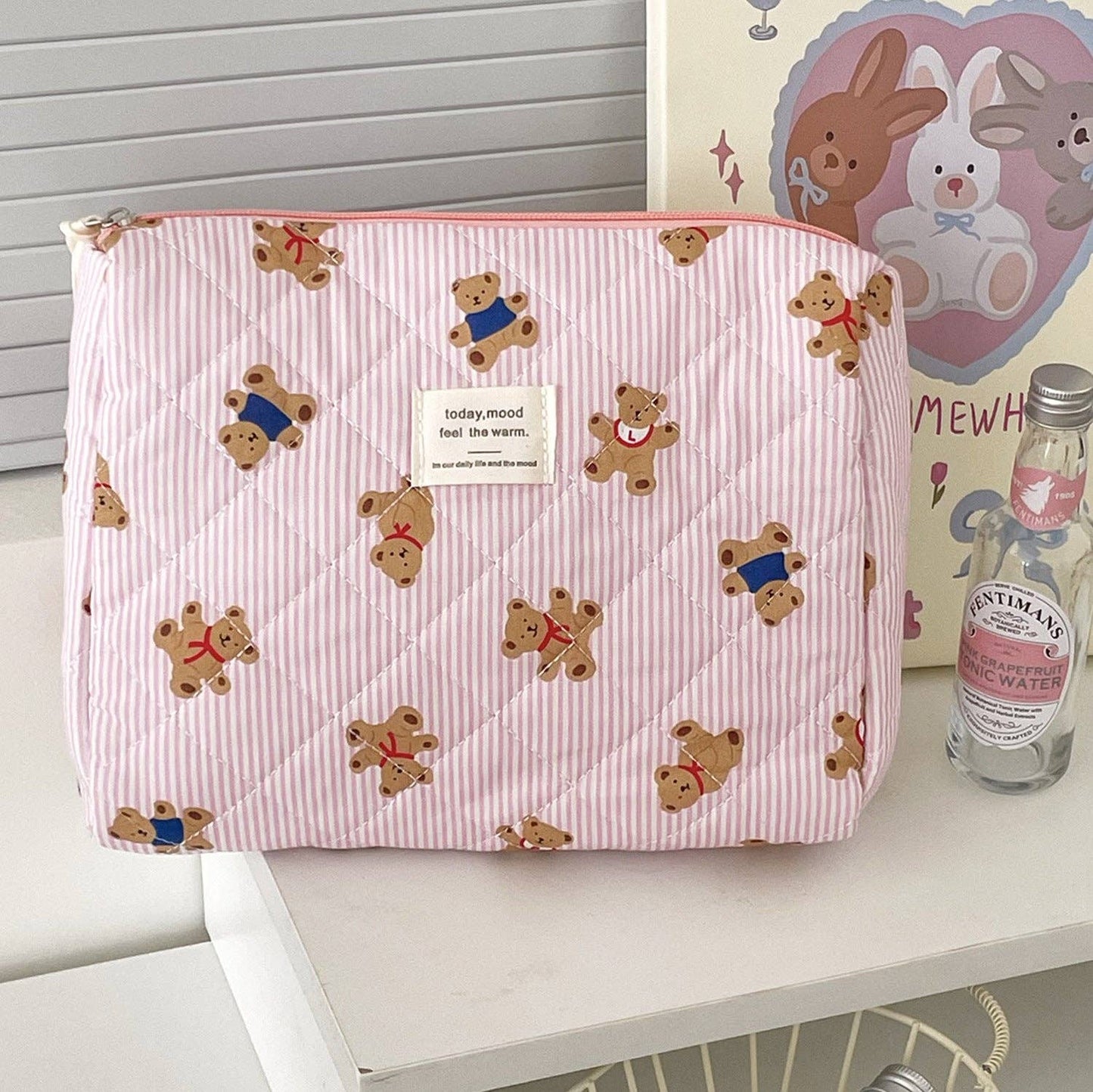 Striped Bear Make Up Bag