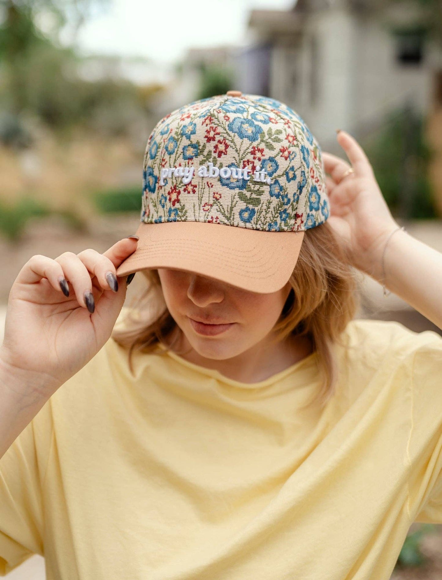 Floral "Pray about it" Embroidered Hat