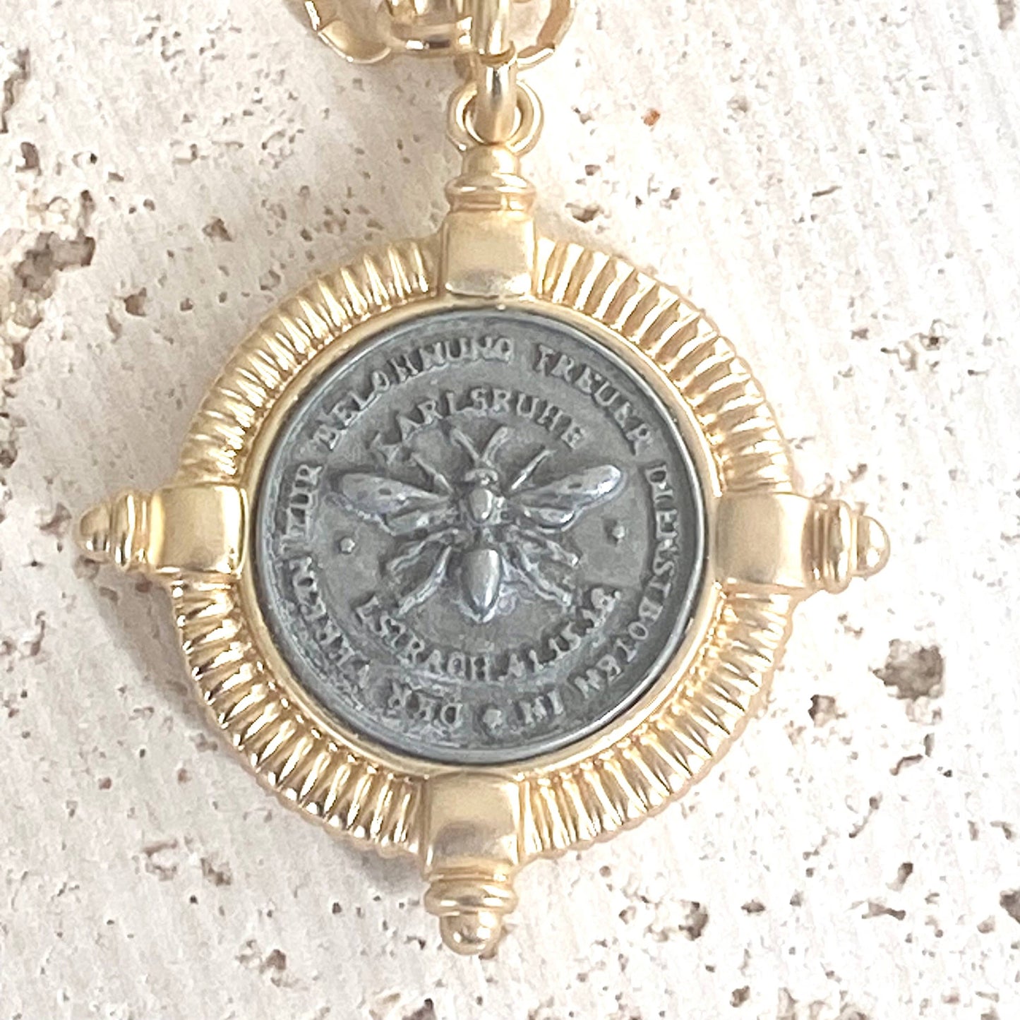 French Matte Coin Bee Necklace