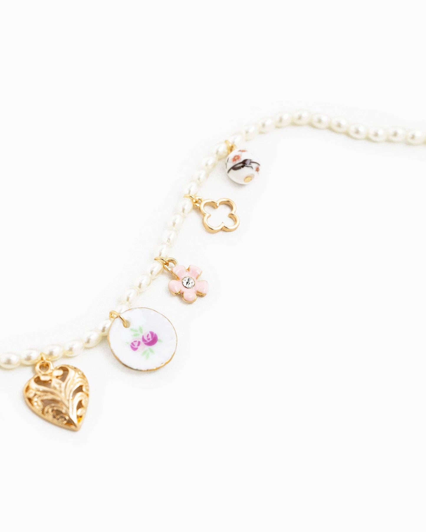 Ceramic Charm Pearl Chain Necklace