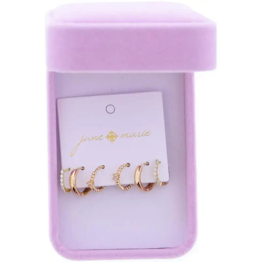 Jane Marie Set of 3 Gold Huggies