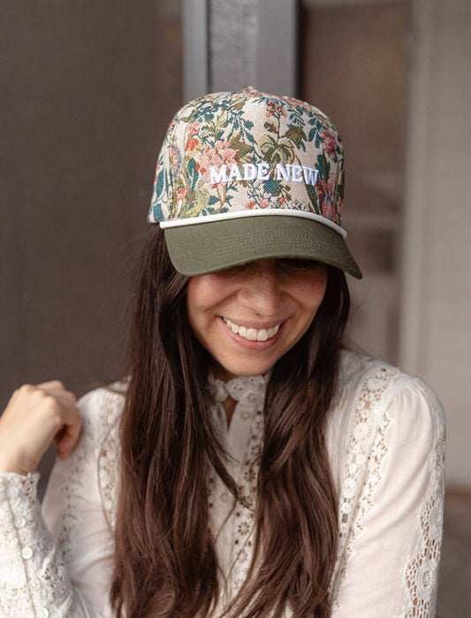 Floral "Made New" Embroidered Hat