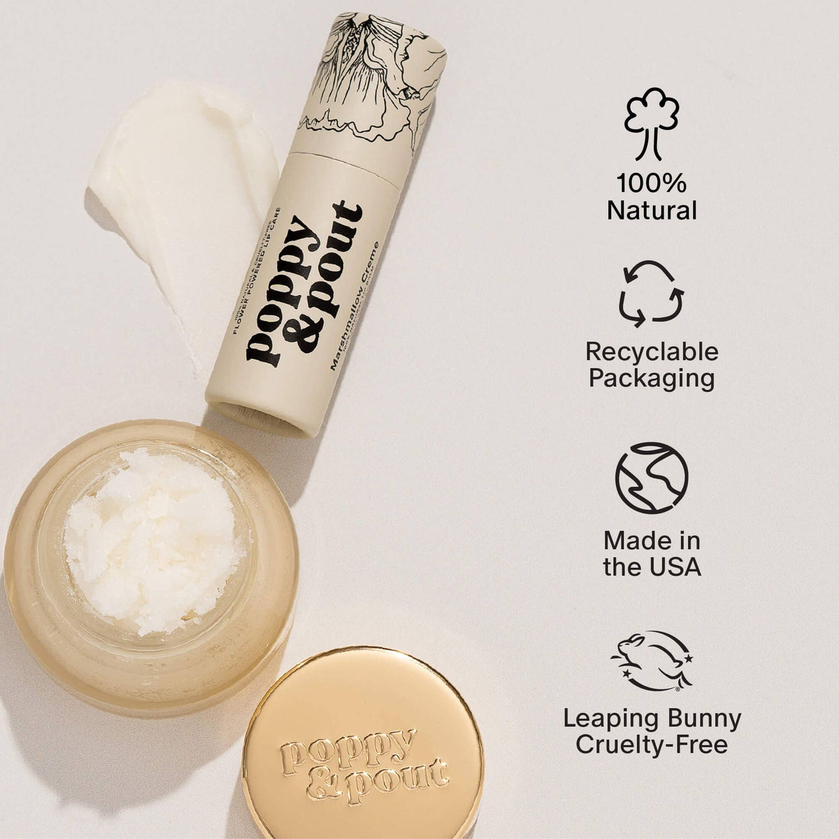 Poppy & Pout Lip Balm, Marshmallow Creme