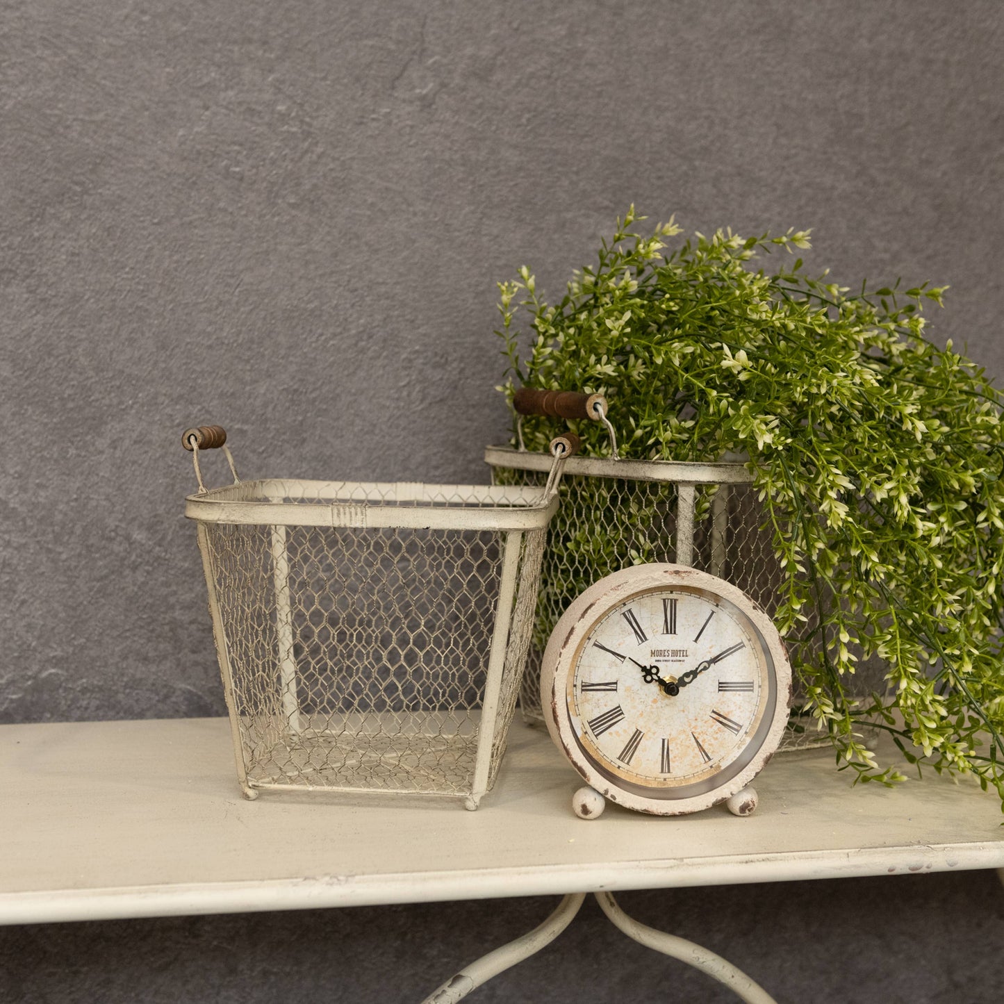Rustic White Wire Basket