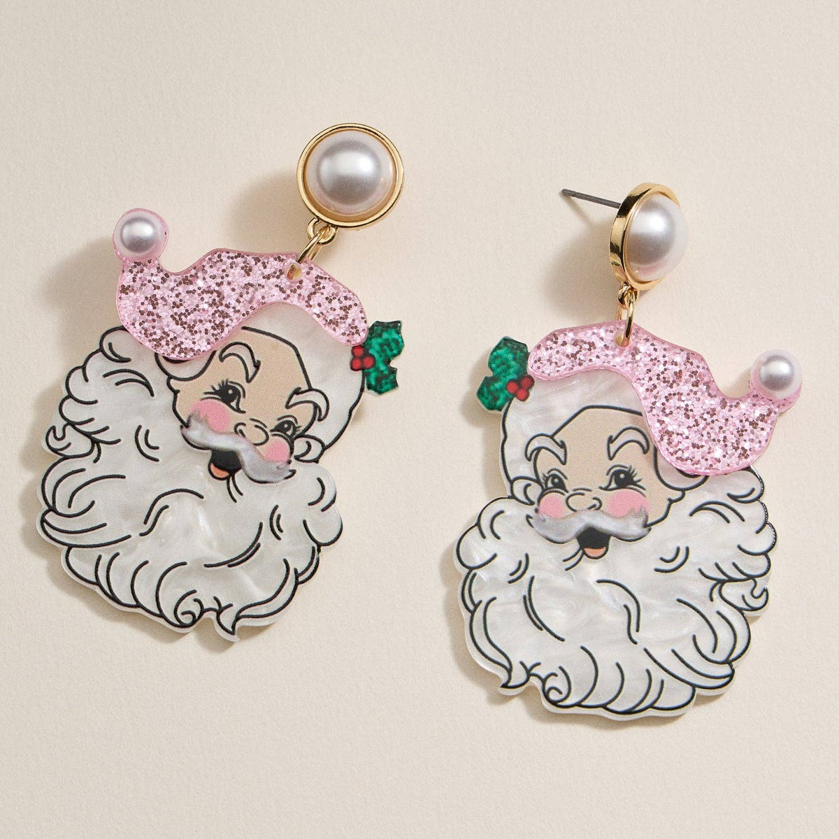 Pink Santa Face Earrings