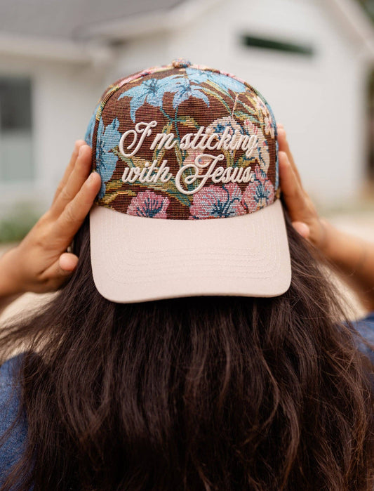 Floral "Sticking With Jesus" Embroidered Hat