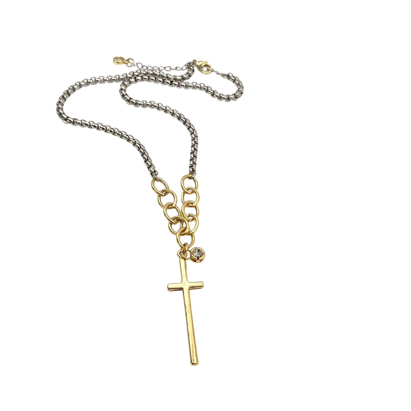 Mixed Metal Cross Necklace