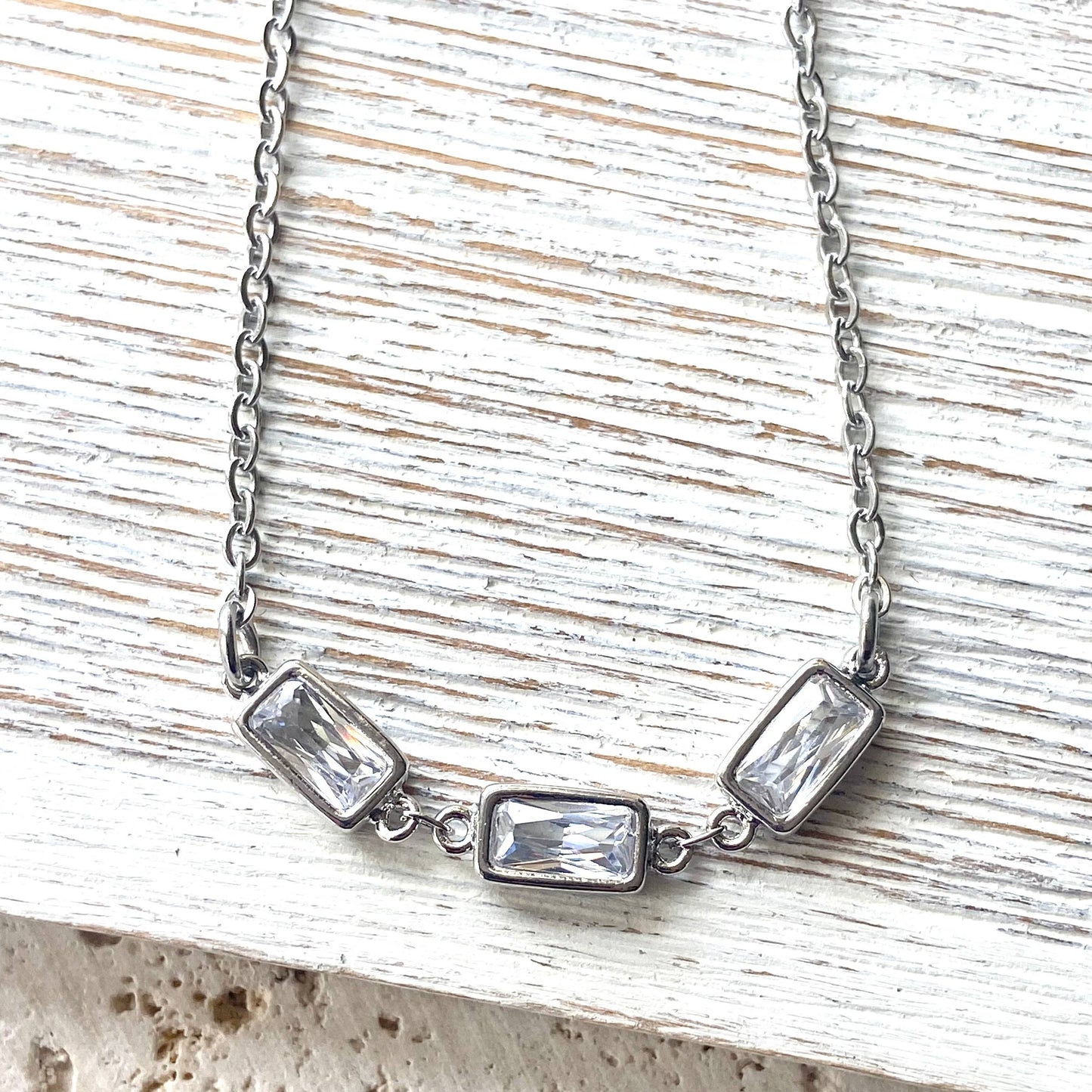Crystal Rectangle Layering Necklace