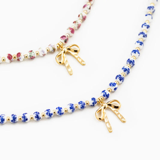 Ceramic Bead & Bow Necklace