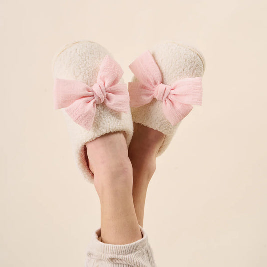Fuzzy Slippers - Betty Bow Blush