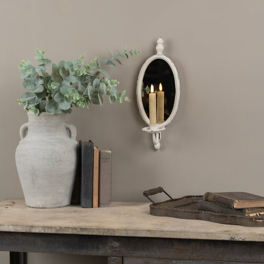 Oval Mirror Taper Candle Wall Sconce