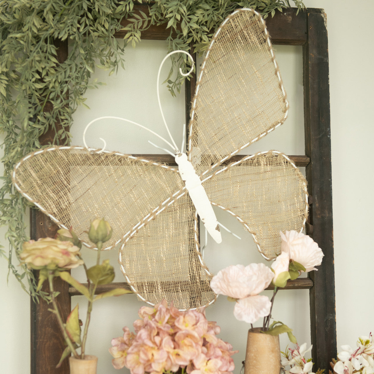 18" Burlap + Metal Butterfly