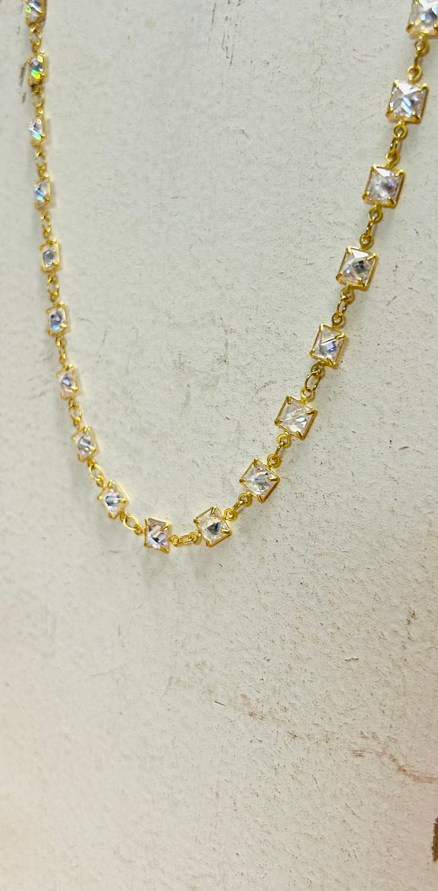 Square Crystal Chain Necklace