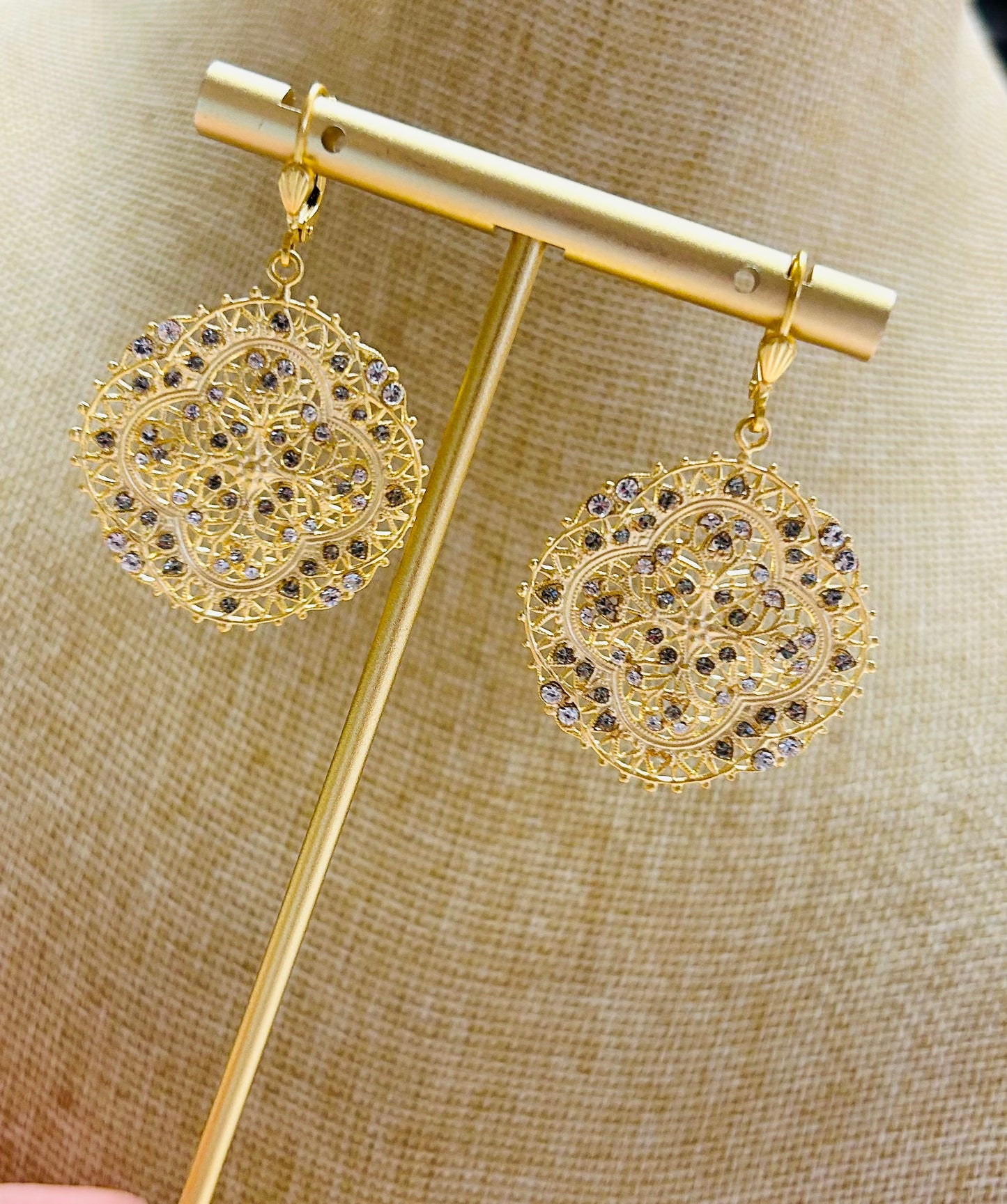 Gold Rhinestone Filigree Earrings