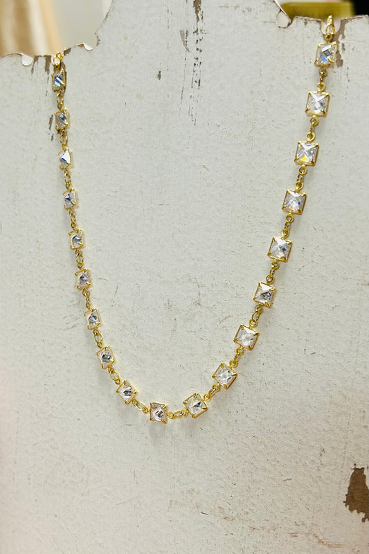 Square Crystal Chain Necklace