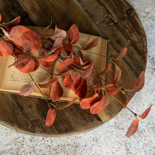 34.5" Orange Eucalyptus Leaf Spray