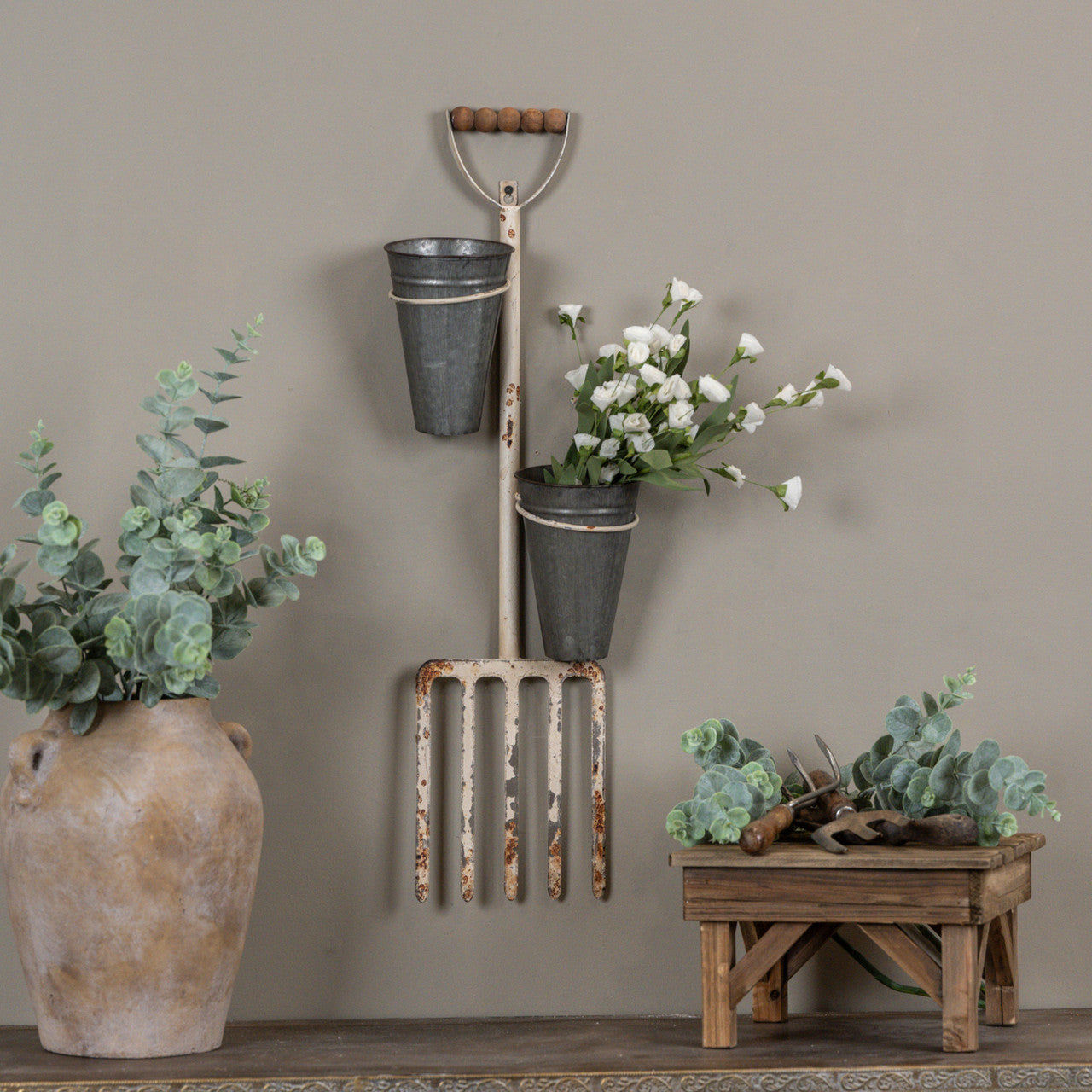 Aged Rake Double Wall Planter