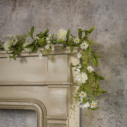 6' White Pom Pom Wildflower Garland