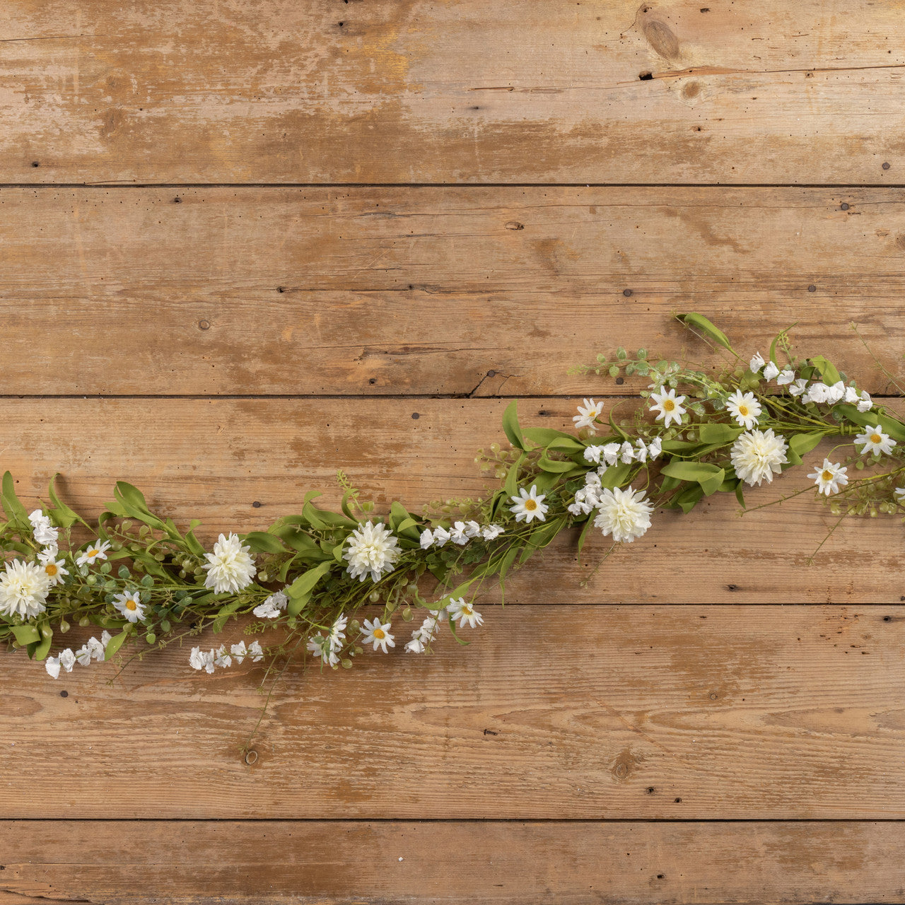 6' White Pom Pom Wildflower Garland
