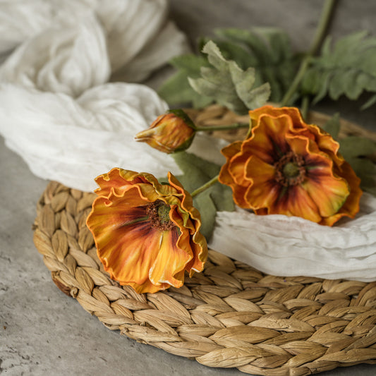 27" Dark Orange Poppy Spray