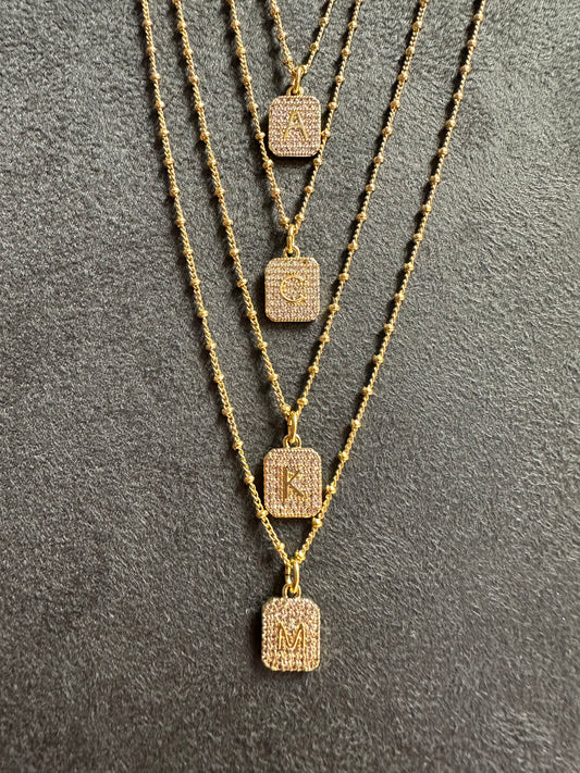 Initial Necklace Bead Crimp Chain