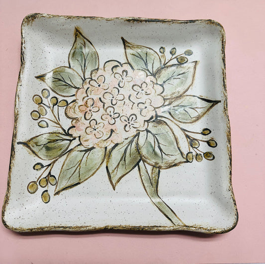 Pink Hydrangea Square Plate