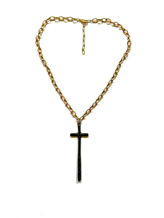 Rustic Cross- Gold Chain Necklace