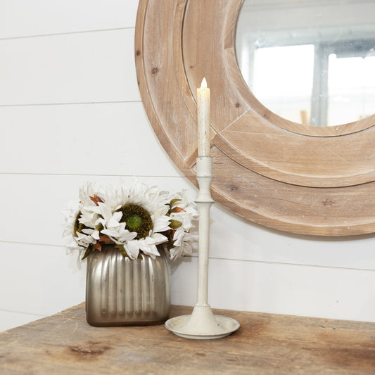 12.25" White Farmhouse Taper Candlestick