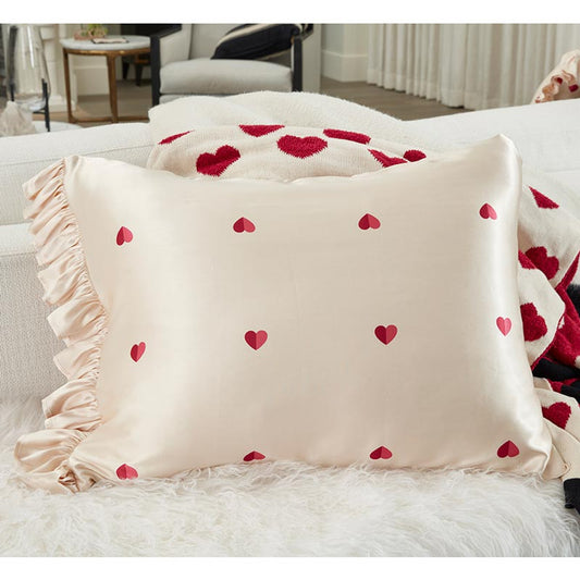 Hearts Ruffle Satin Pillowcase