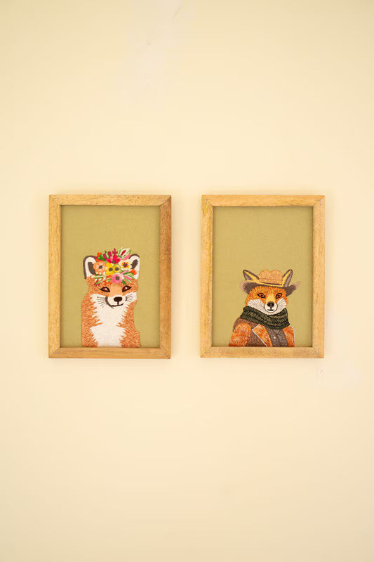 Framed Embroidery Fox Art
