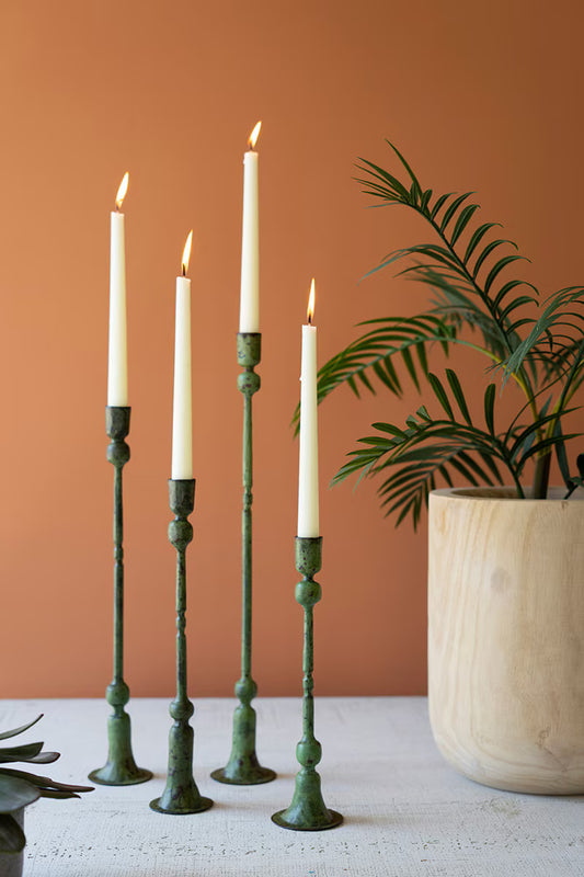 Green Forged Iron Taper Candle Holder