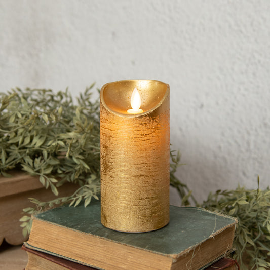 6" Moving Flame Gold Pillar Candle