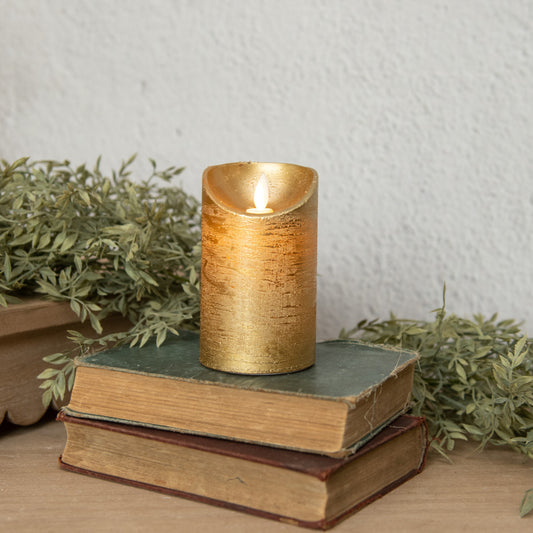 5" Moving Flame Gold Pillar Candle