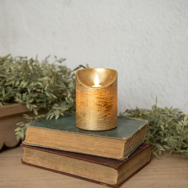 4" Moving Flame Gold Pillar Candle