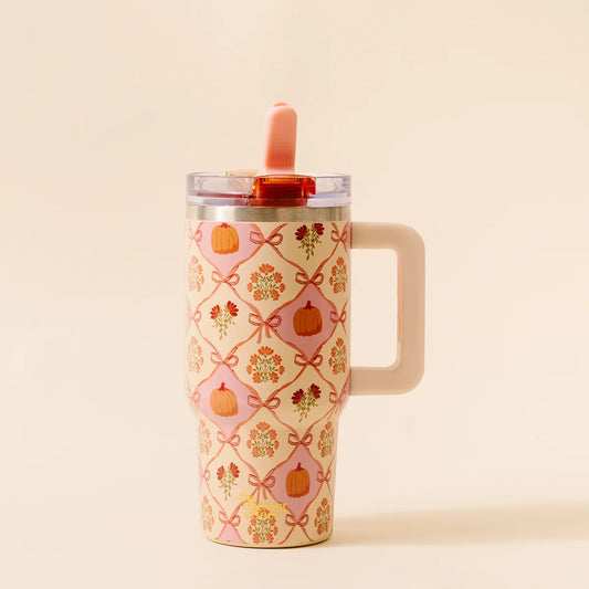 20oz Lifestyle Flip Straw Tumbler- Patchwork Pumpkin