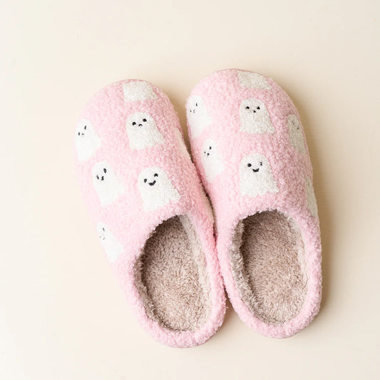 Pink Fuzzy Ghost Slippers